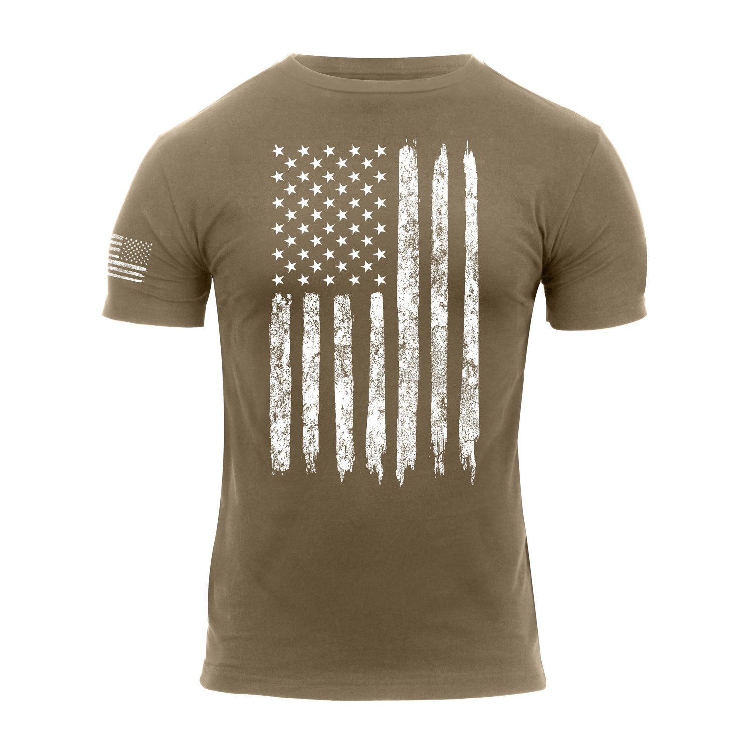 Camiseta marrón con motivo de la bandera de EEUU, estilo desgastado