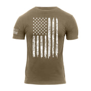 Camiseta marrón con motivo de la bandera de EEUU, estilo desgastado