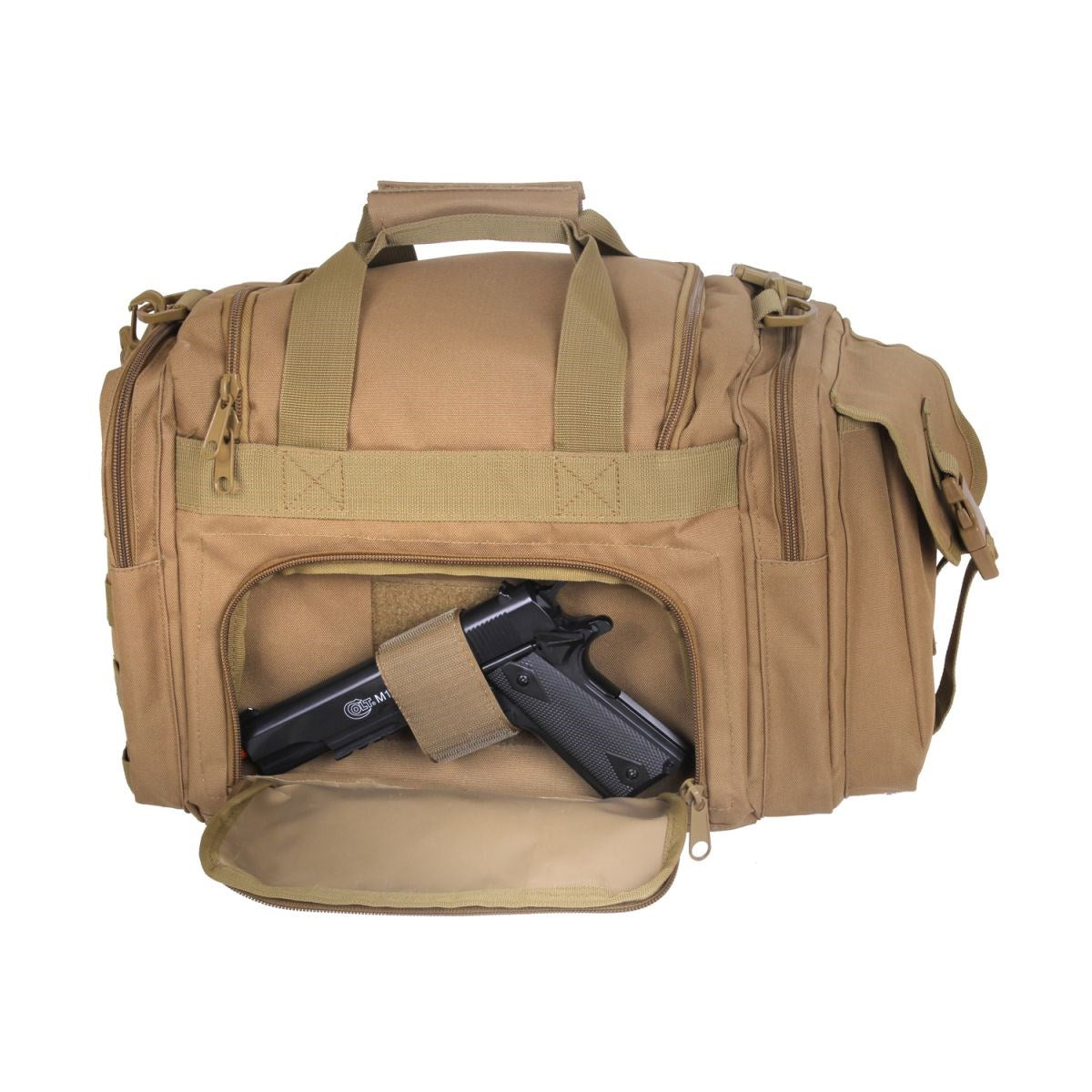 Bolsa CONCEALED CARRY COYOTE en nylon con bolsillo para porte oculto. Dimensiones aprox. 30 x 18 x 25 cm
