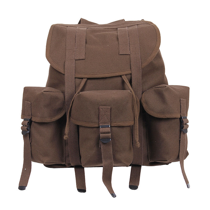 Mochila HW MINI ALICE negra de lona de algodón con tapa y 3 bolsillos exteriores