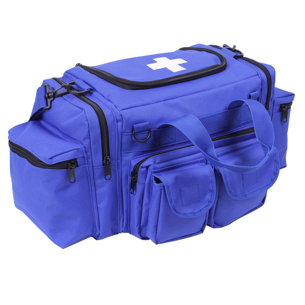 Bolsa EMT azul con cruz blanca en el bolsillo superior