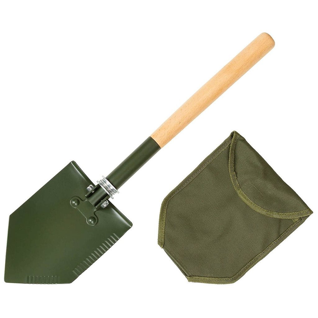 Pala plegable de campaña DELUXE verde con hoja parcialmente dentada