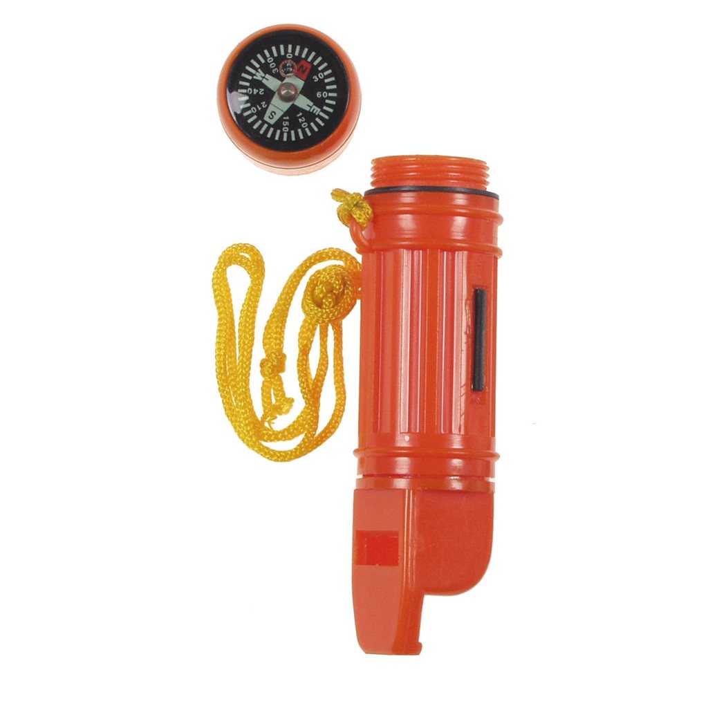 Silbato 5 en 1 impermeable con brújula, espejo y cordón, 11,5 cm