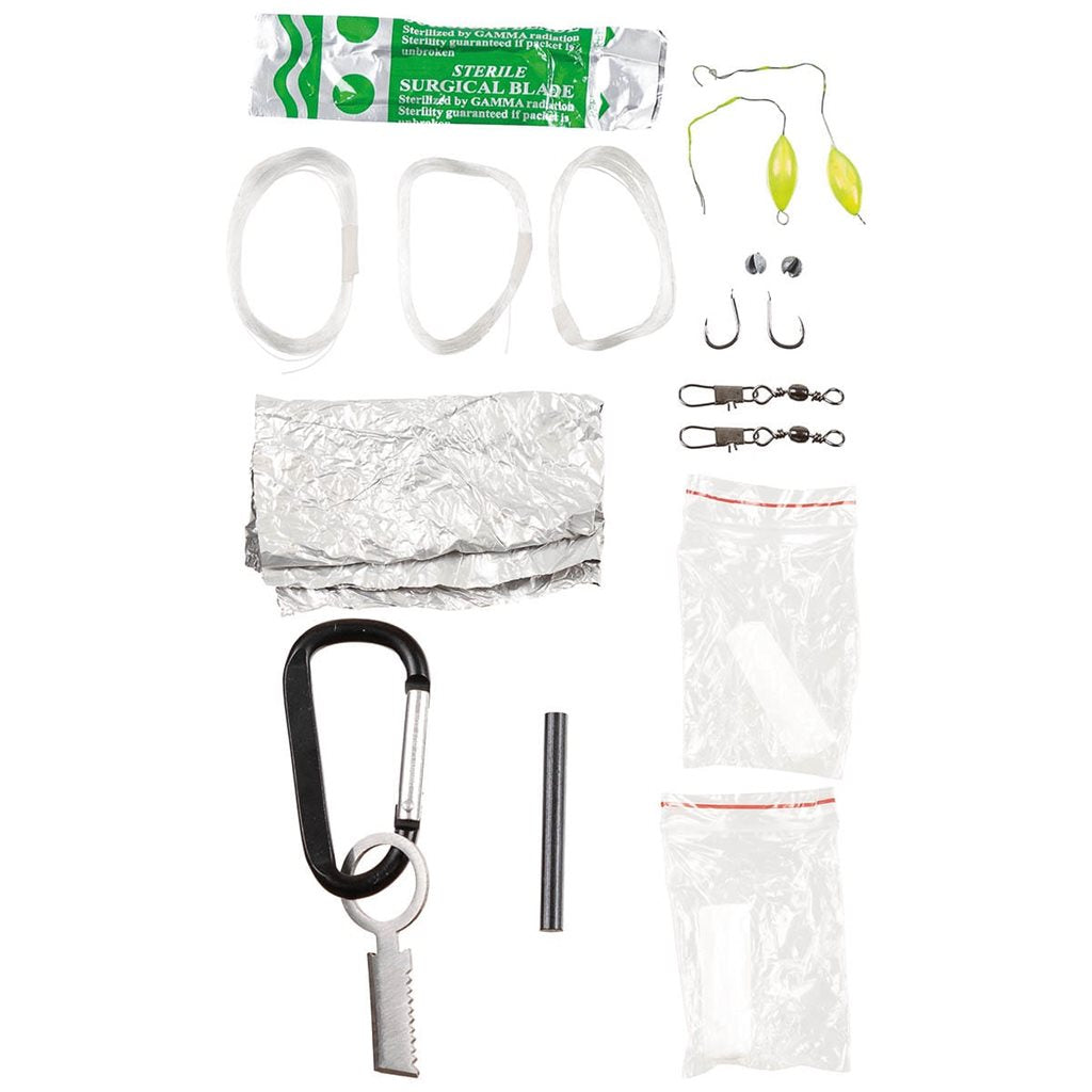 Set de supervivencia llavero negro envuelto en paracord con mosquetón