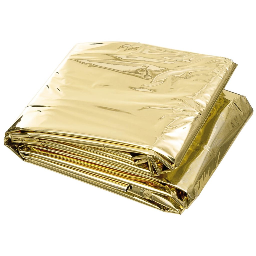Manta térmica de emergencia dorada/plateada 213 x 132 cm