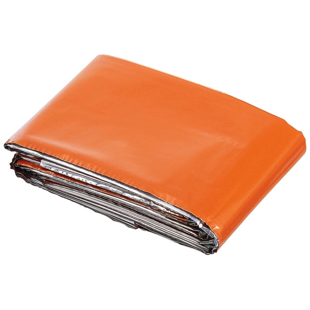 Manta térmica de emergencia naranja y plateada, 213 x 132 cm