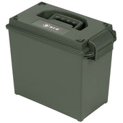 Caja de munición plástica verde AMMO BOX 39 x 22 x 33 cm con apertura superior, bisagra lateral y hueco para candado