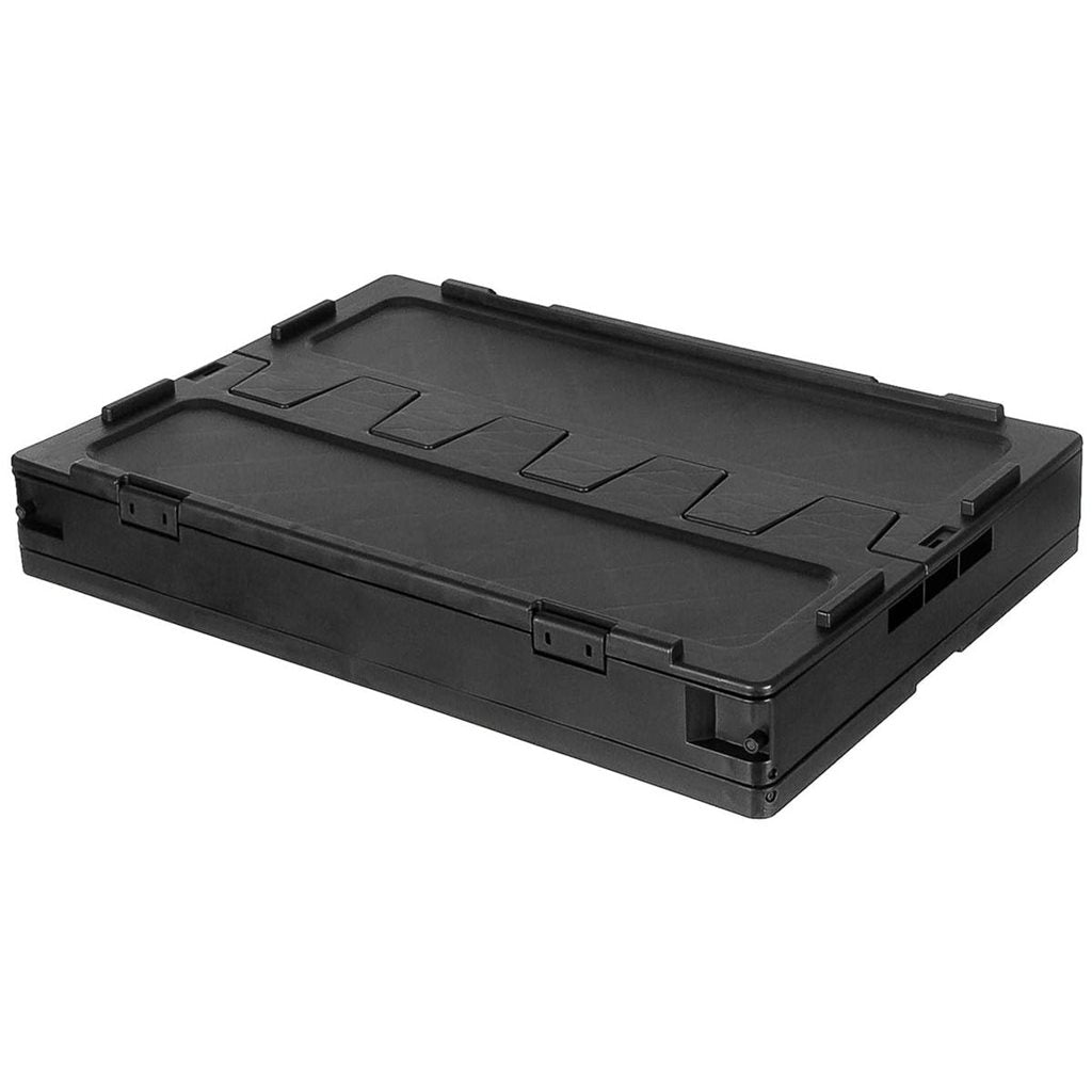 Caja plegable negra 60 L de polipropileno, tapa de dos piezas y accesos laterales con posibilidad de cierre