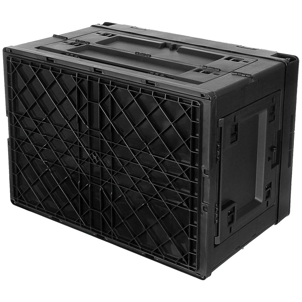 Caja plegable negra 60 L de polipropileno, tapa de dos piezas y accesos laterales con posibilidad de cierre