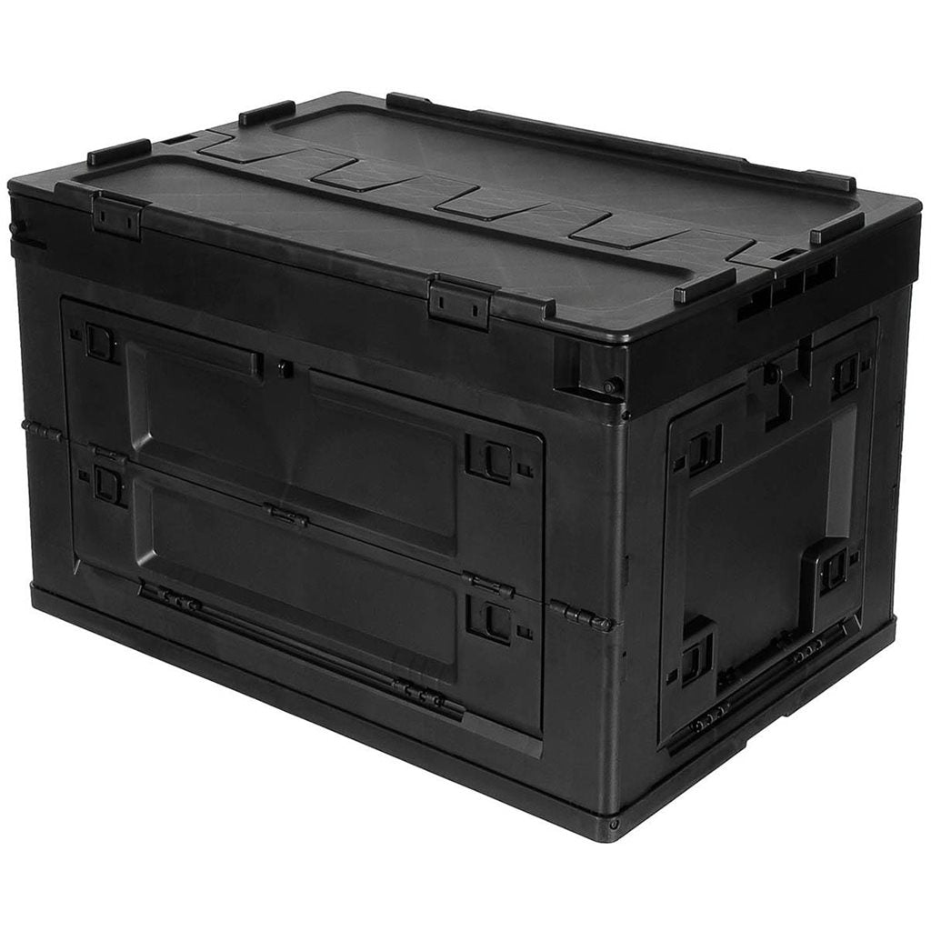 Caja plegable negra 60 L de polipropileno, tapa de dos piezas y accesos laterales con posibilidad de cierre