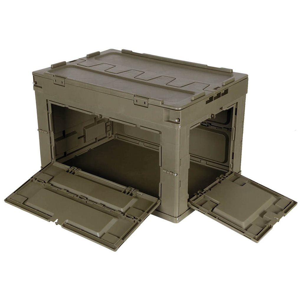 Caja plegable negra 60 L de polipropileno, tapa de dos piezas y accesos laterales con posibilidad de cierre