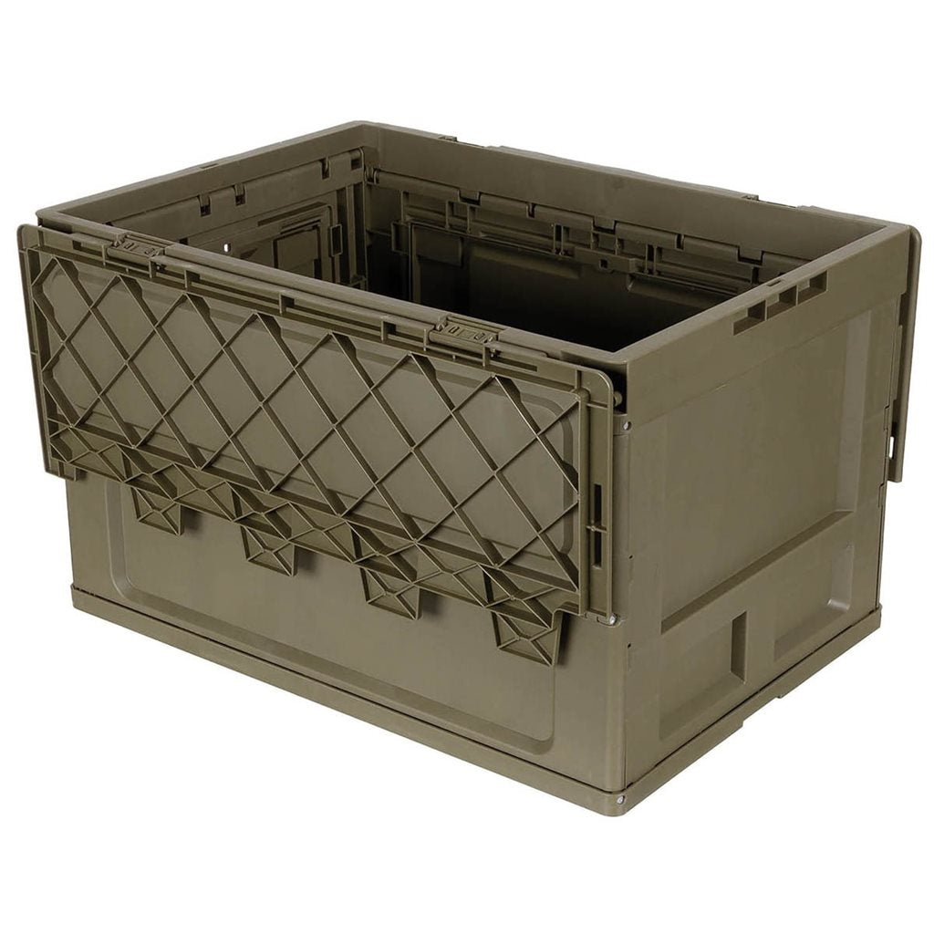 Caja plegable negra 60 L de polipropileno, tapa de dos piezas y accesos laterales con posibilidad de cierre
