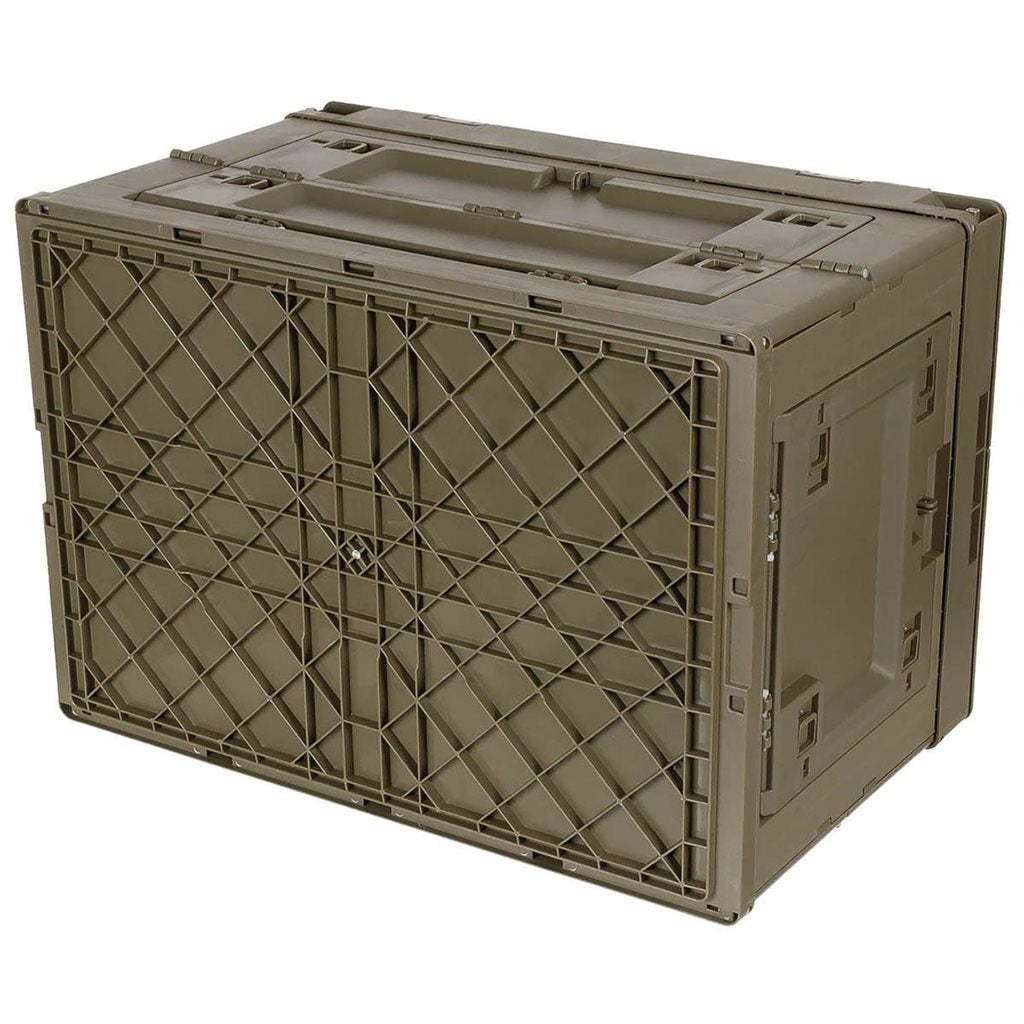 Caja plegable negra 60 L de polipropileno, tapa de dos piezas y accesos laterales con posibilidad de cierre