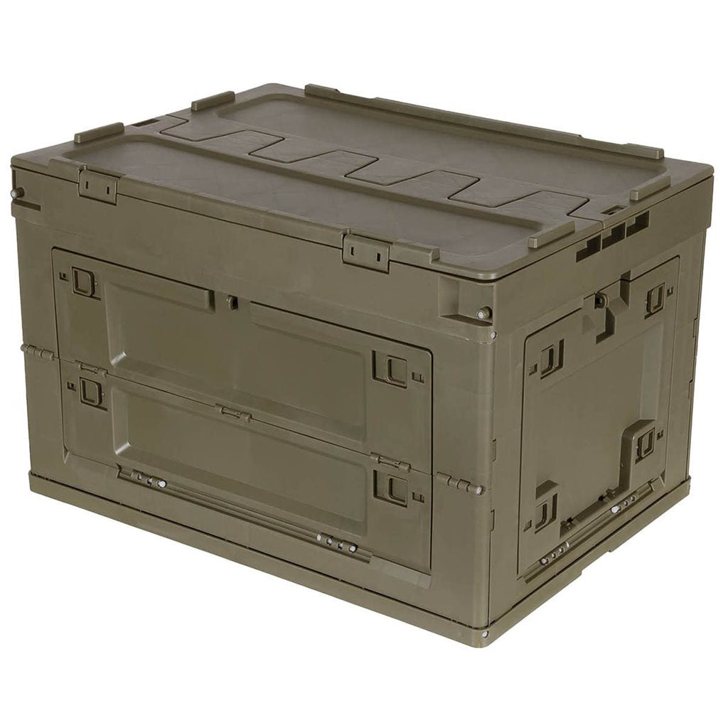 Caja plegable negra de 60 litros en polipropileno con tapa de dos piezas y acceso lateral con opción de cierre