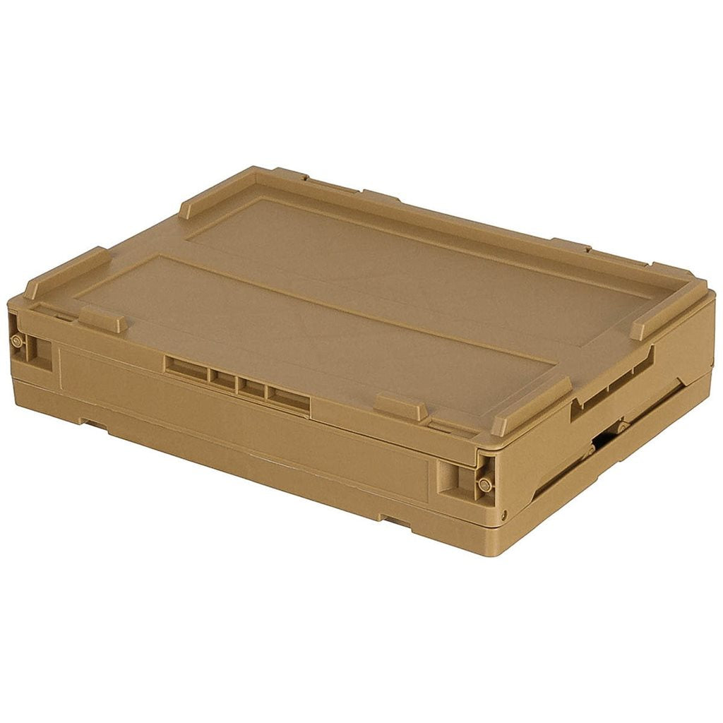 Caja plegable negra 20 L de polipropileno con tapa abatible, entrada frontal bloqueable y diseño apilable