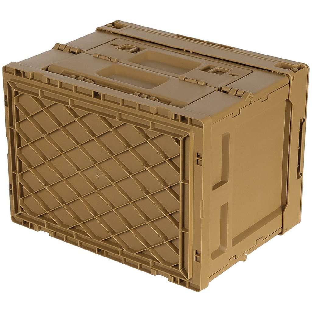 Caja plegable negra 20 L de polipropileno con tapa abatible, entrada frontal bloqueable y diseño apilable