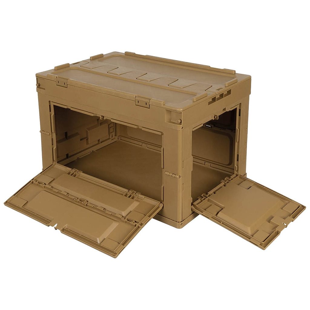 Caja plegable negra 60 L de polipropileno, tapa de dos piezas y accesos laterales con posibilidad de cierre
