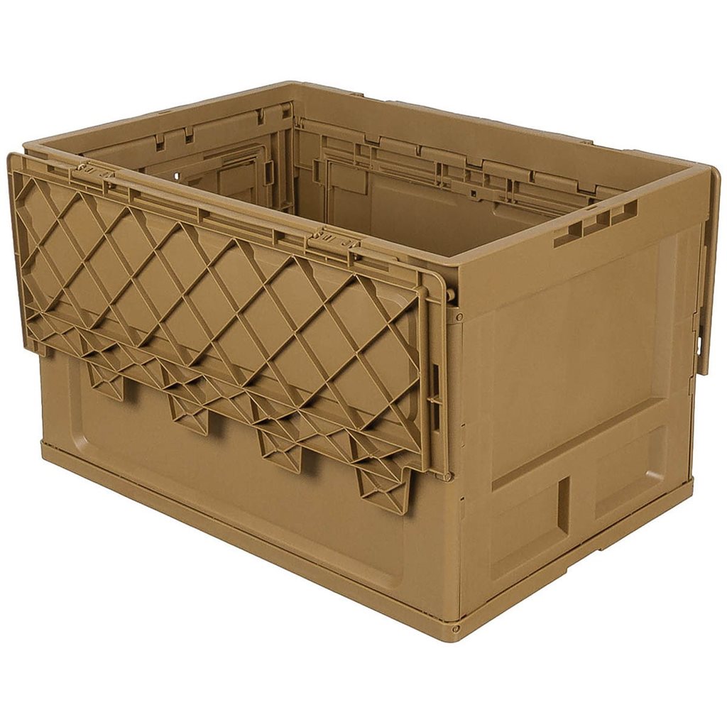 Caja plegable negra 60 L de polipropileno, tapa de dos piezas y accesos laterales con posibilidad de cierre
