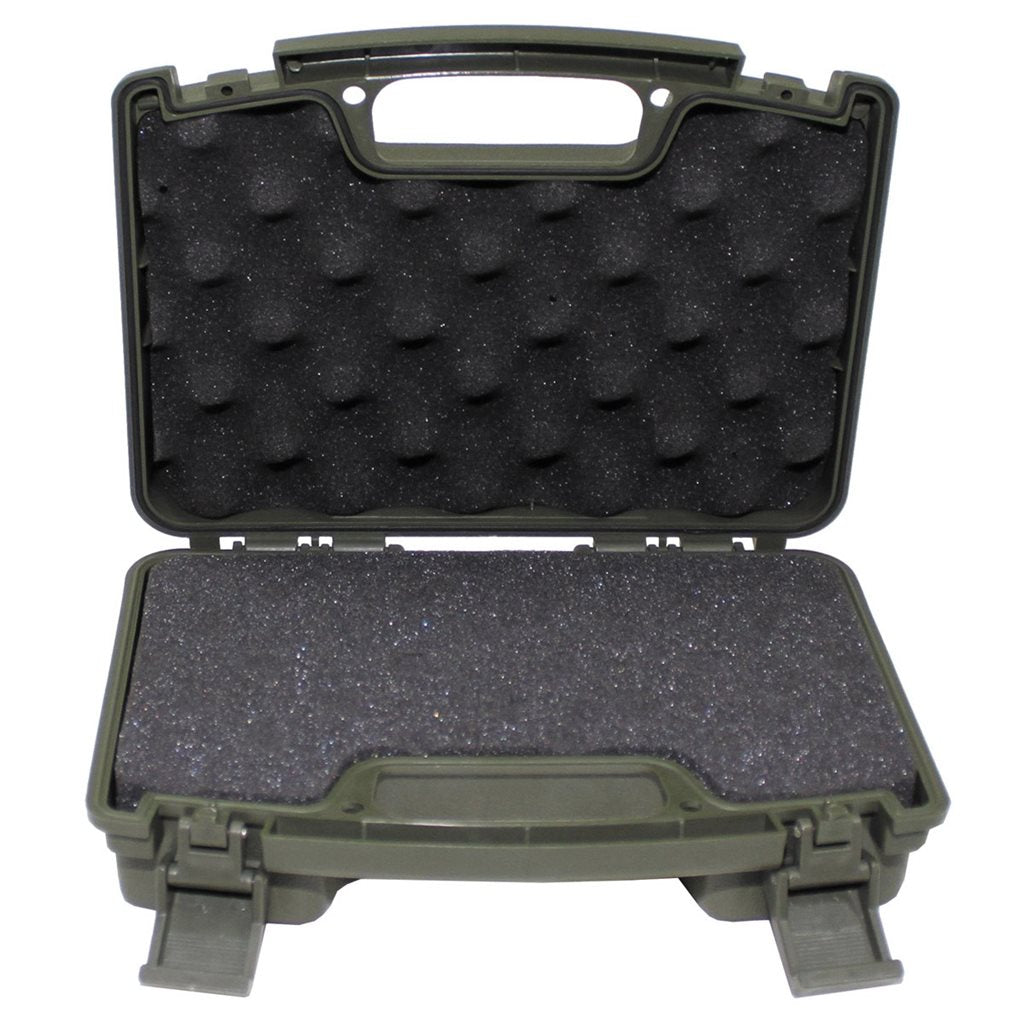 Estuche plástico negro para pistola con inserto de espuma y cierre para dos candados (no incluidos)