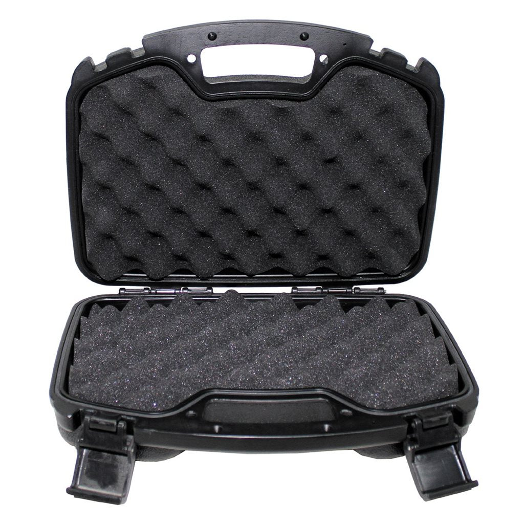 Estuche plástico negro para pistola con espuma interior y cierre para candados