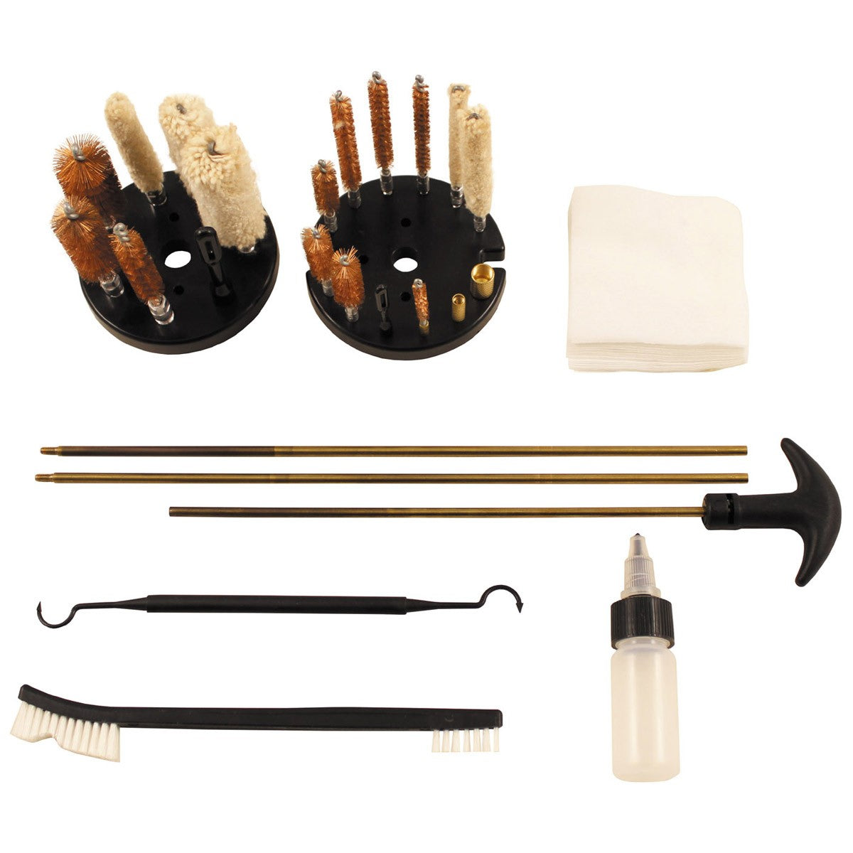 Kit de limpieza de armas BULLET en estuche con forma de cartucho, incluye cepillos, paños, adaptadores y bote de aceite