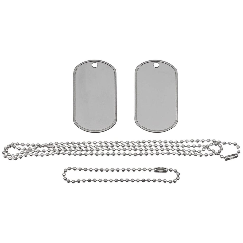 Placas identificativas tipo US de acero inoxidable con dos cadenas (una larga y una corta)