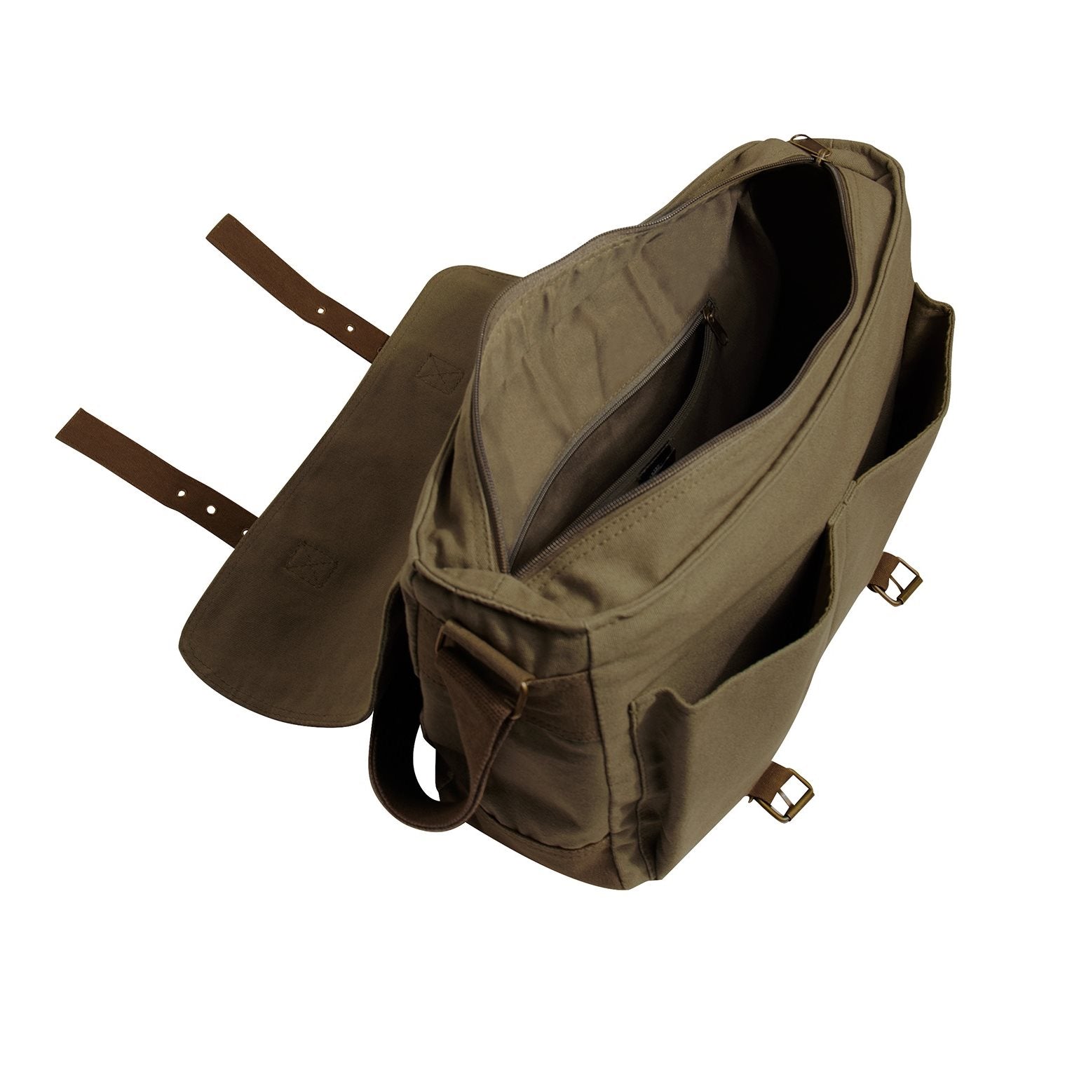 Bolsa messenger deluxe vintage de lona verde con correa ajustable y bolsillos
