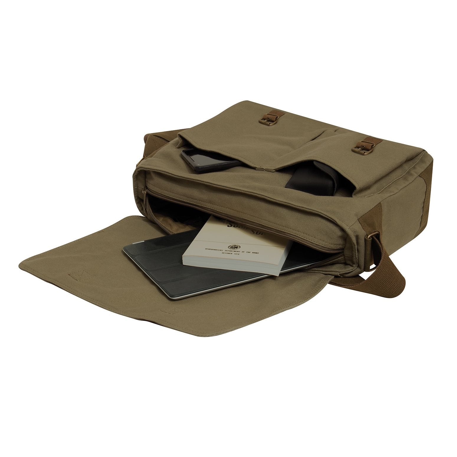 Bolsa messenger deluxe vintage de lona verde con correa ajustable y bolsillos