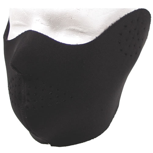 Máscara facial de neopreno negra, talla única, con perforaciones en la zona de la boca y en los laterales