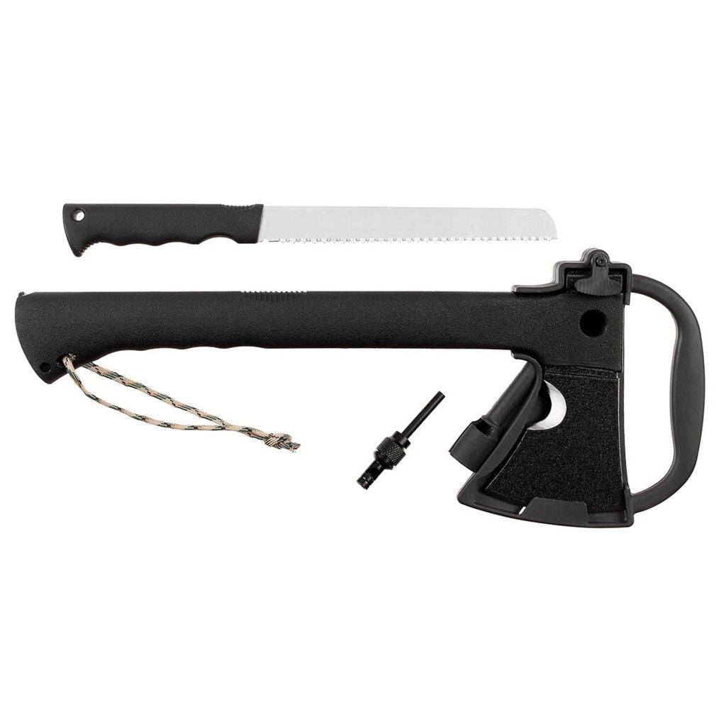 Hacha SURVIVAL con sierra integrada y funda de plástico