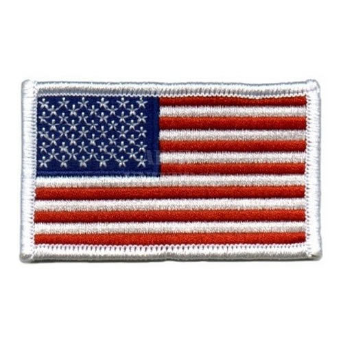 Parche textil bandera EE. UU. 7,5 x 5 cm con borde blanco y base termoadhesiva