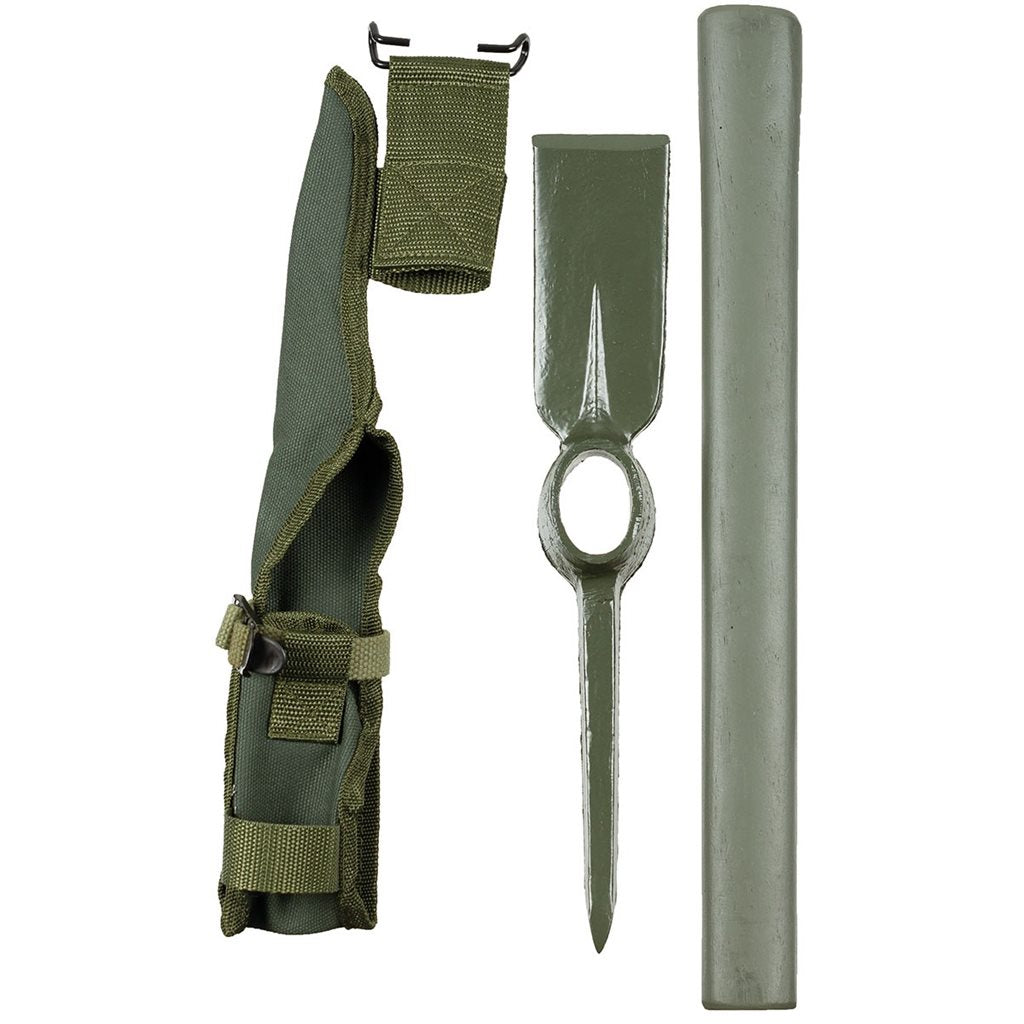 Pala tipo US verde con funda de tela, mango 400 mm, 1,05 kg