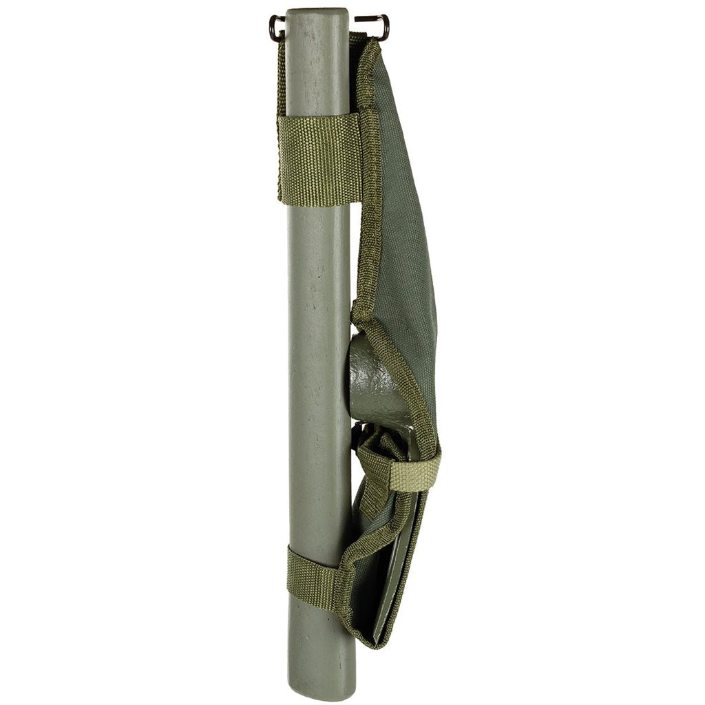 Pala tipo US verde con funda de tela, mango 400 mm, 1,05 kg