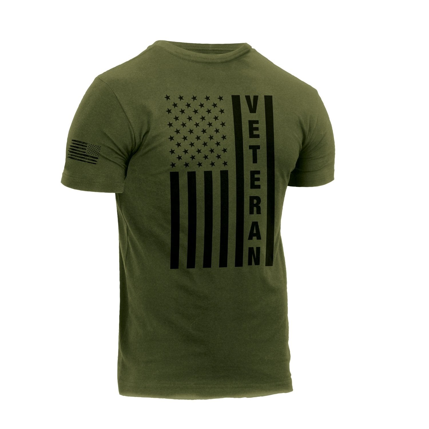 Camiseta verde VETERAN con bandera de EE. UU. en el pecho y en la manga
