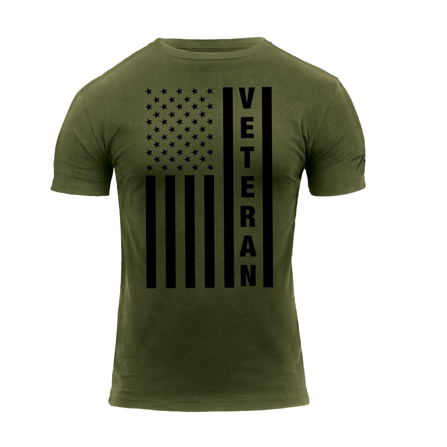 Camiseta verde VETERAN con bandera de EE. UU. en el pecho y en la manga