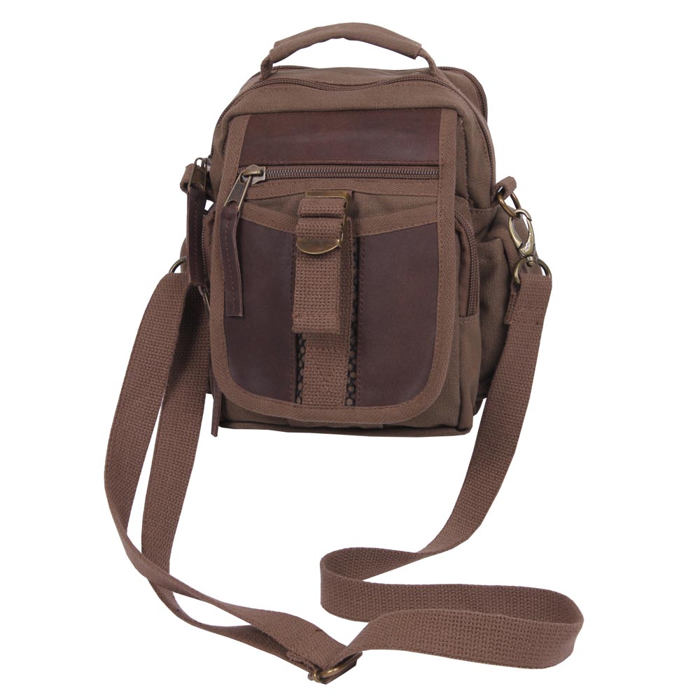Bolso bandolera pequeño de viaje con detalles de cuero
