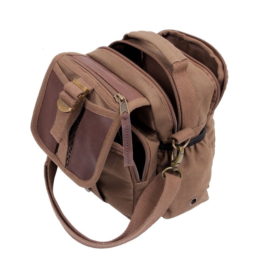 Bolso bandolera pequeño de viaje con detalles de cuero
