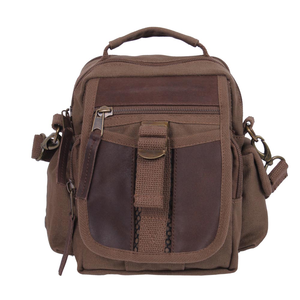 Bolso bandolera pequeño de viaje con detalles de cuero