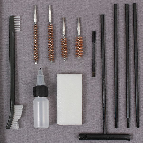 Kit de limpieza para armas en estuche 25 x 10 cm, compatible con calibres .22 a .45