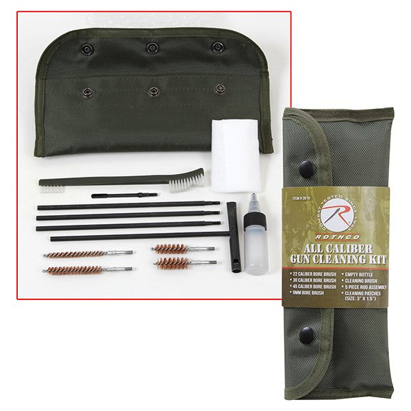 Kit de limpieza para armas en estuche 25 x 10 cm, compatible con calibres .22 a .45