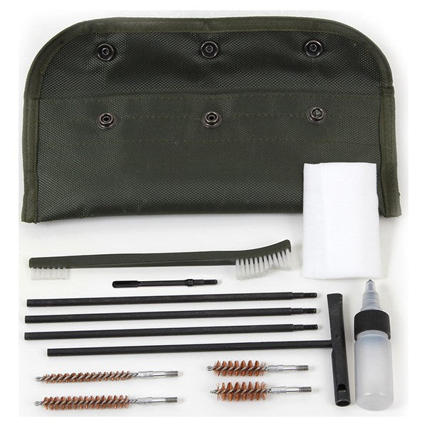 Kit de limpieza para armas en estuche 25 x 10 cm, compatible con calibres .22 a .45