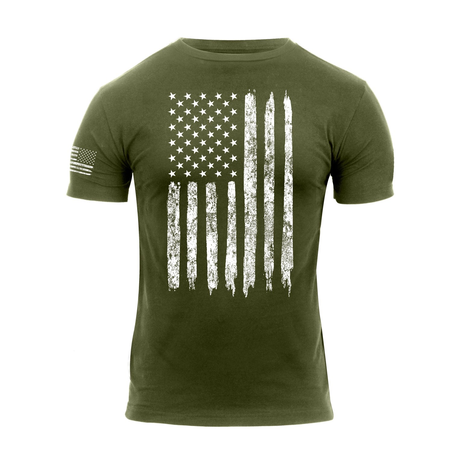 Camiseta verde con motivo de la bandera de EE. UU., tejido 60% algodón y 40% poliéster