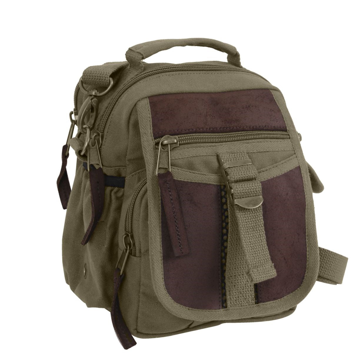 Bolso bandolera pequeño de viaje con detalles de cuero