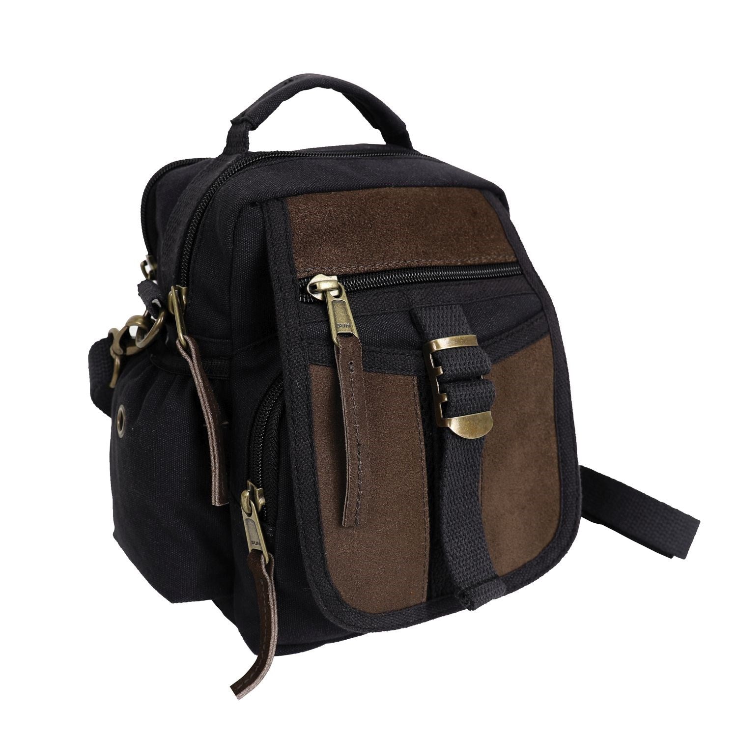 Bolso bandolera pequeño de viaje con detalles de cuero