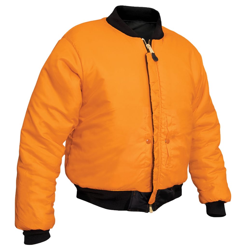 Chaqueta bomber ENHANCED A1 FLIGHT negra reversible con forro naranja