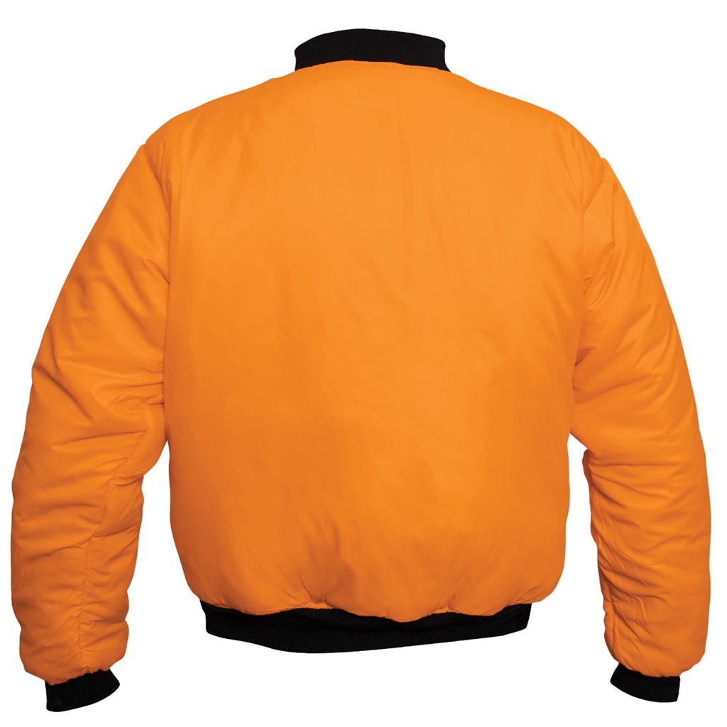 Chaqueta bomber ENHANCED A1 FLIGHT negra reversible con forro naranja