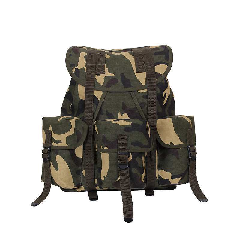 Mochila HW MINI ALICE negra de lona de algodón con tapa y 3 bolsillos exteriores