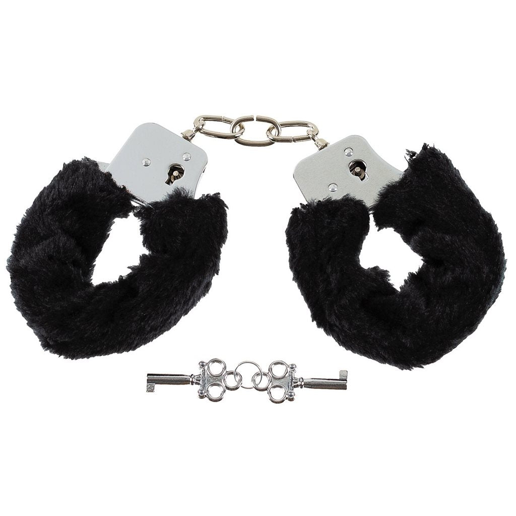 Esposas de cadena con forro de peluche negro e incluye par de llaves