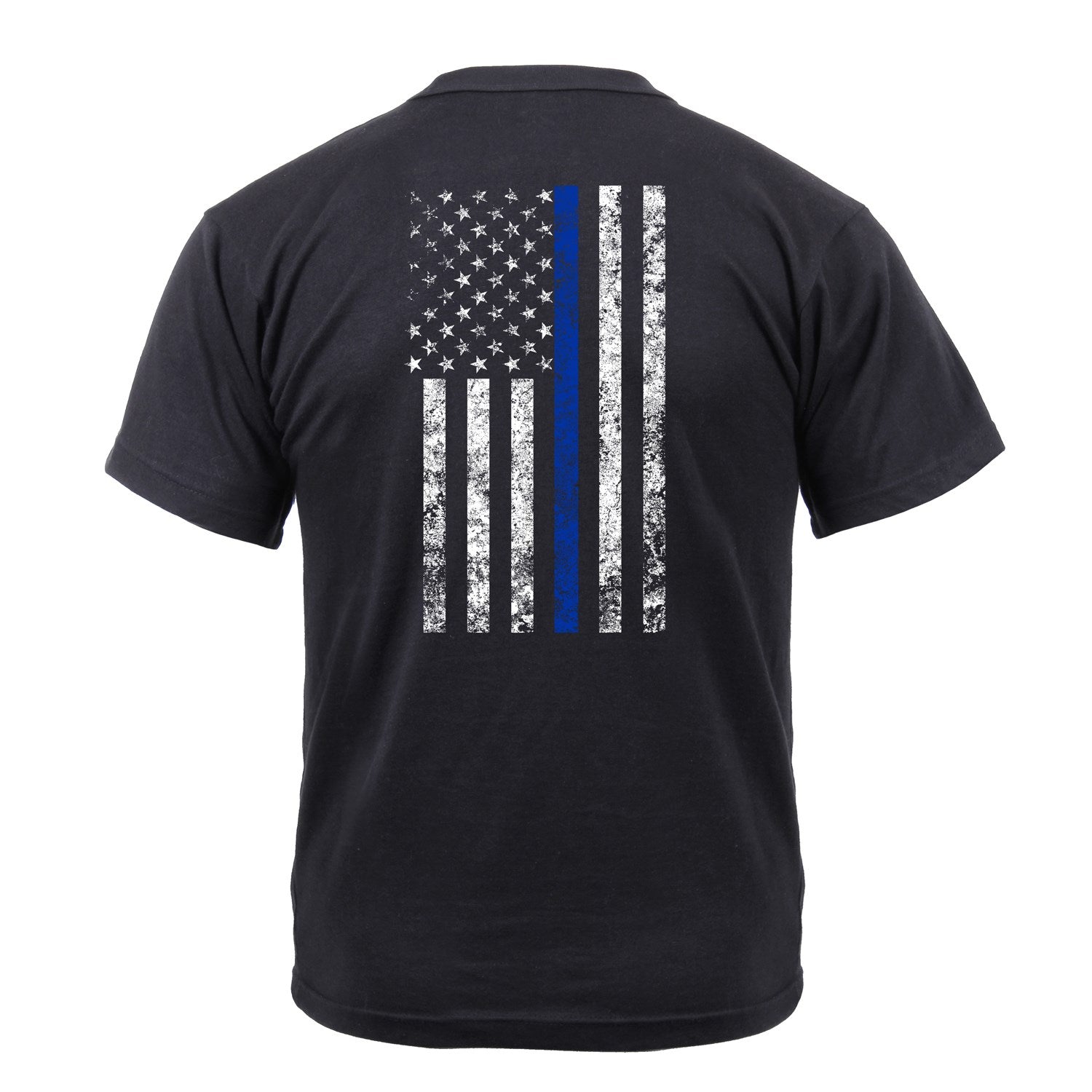 Camiseta negra con bandera de EE. UU. y franja azul 'Thin Blue Line' - insignia