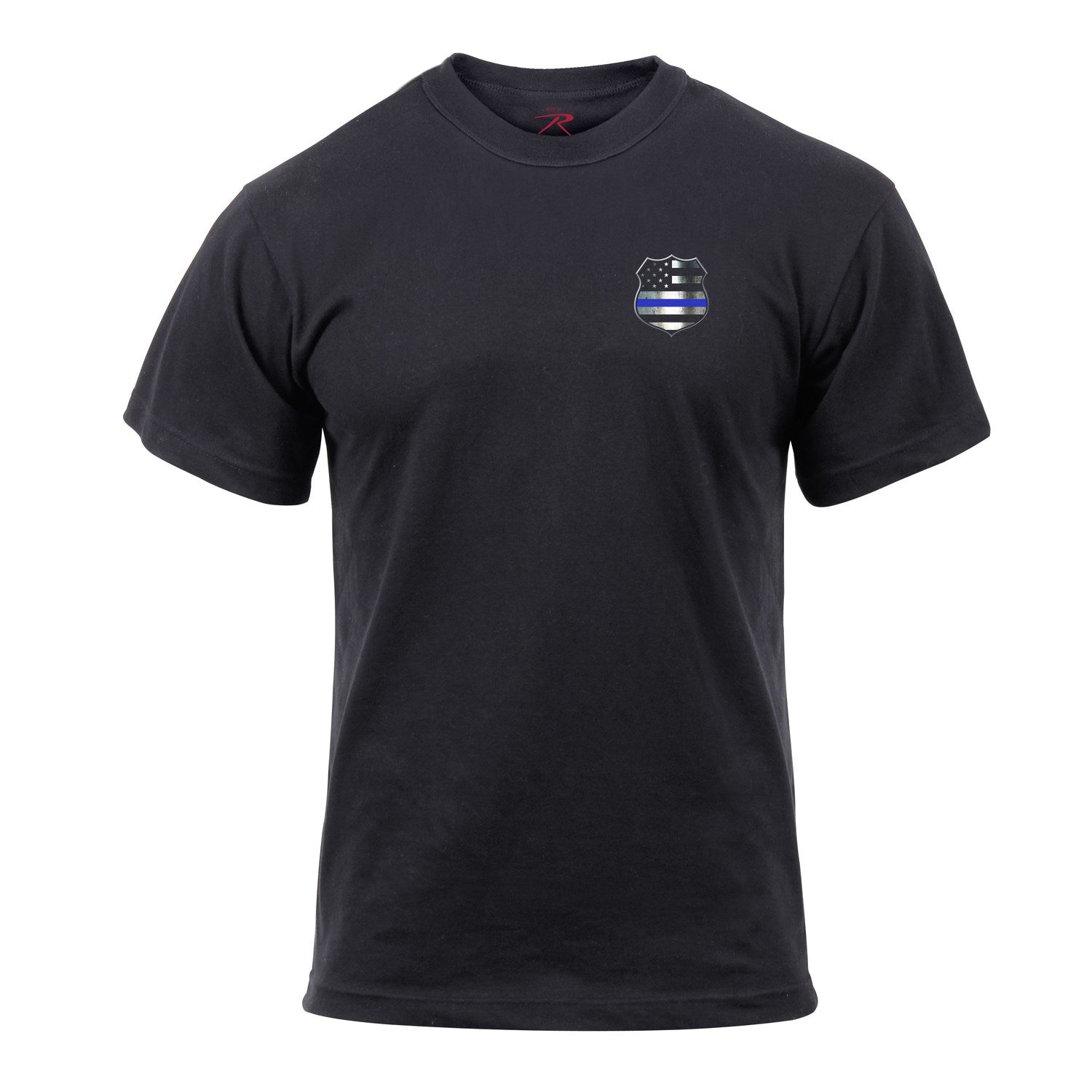 Camiseta negra con bandera de EE. UU. y franja azul 'Thin Blue Line' - insignia